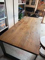 Houten eettafel (metalen poten, 90x200 cm), Gebruikt, Vijf personen of meer, 150 tot 200 cm, Rechthoekig