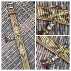 Luxe halsband olijfgroen leer kralen deco 2kleur nappa 35-42, Ophalen of Verzenden, Handgemaakt, Nieuw