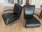 Set Molinari Lounge chairs, zwart leer met chroom, Huis en Inrichting, Fauteuils, Ophalen, Gebruikt, Bauhaus, 75 tot 100 cm