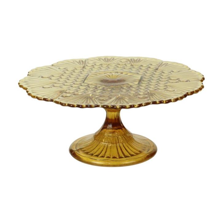 Vintage Art Deco Amber Taartplateau Schaal Persglas 30cm, Antiek en Kunst, Antiek | Glas en Kristal, Ophalen of Verzenden