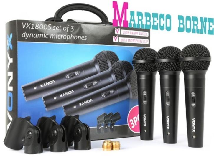 Dynamische Microfoon Set 3 stuks, incl. Microfoon holders, Muziek en Instrumenten, Microfoons, Nieuw, Zangmicrofoon, Ophalen of Verzenden
