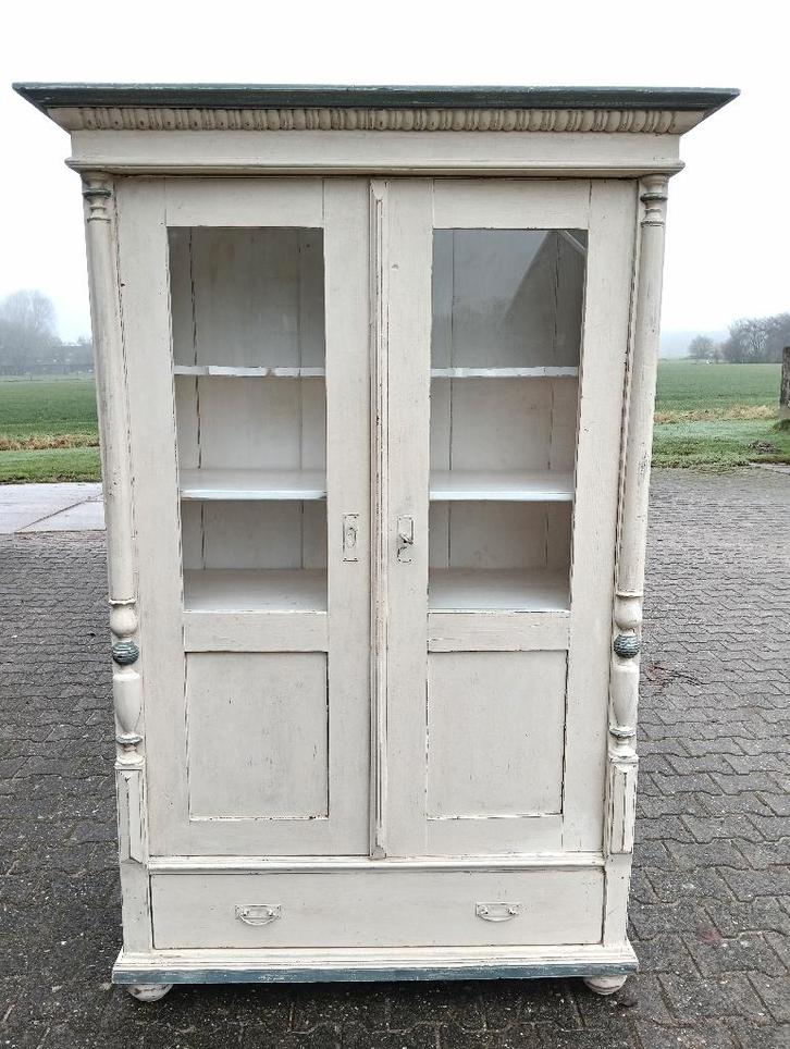 Schitterende antieke brocante vitrinekast., Huis en Inrichting, Kasten | Vitrinekasten, Gebruikt, 150 tot 200 cm, 50 tot 100 cm