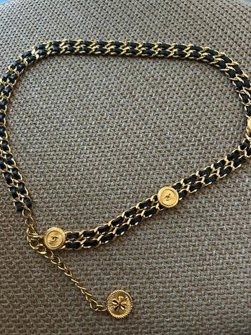 Chanel belt riem 85 cm 34 36 38 XS s goud zwart leer beschikbaar voor biedingen