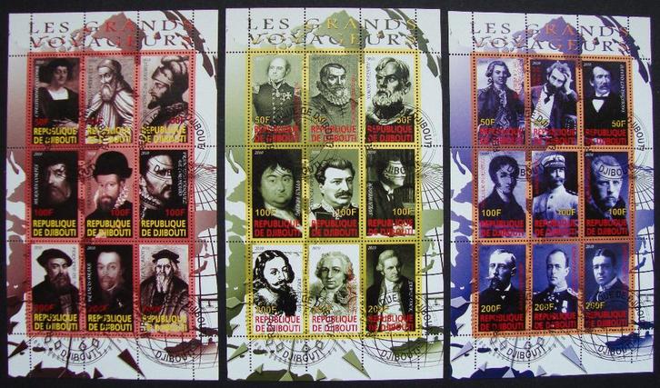 - 647 - 3 Blokken met 27 Ontdekkers / Reizigers., Postzegels en Munten, Postzegels | Thematische zegels, Gestempeld, Overige thema's