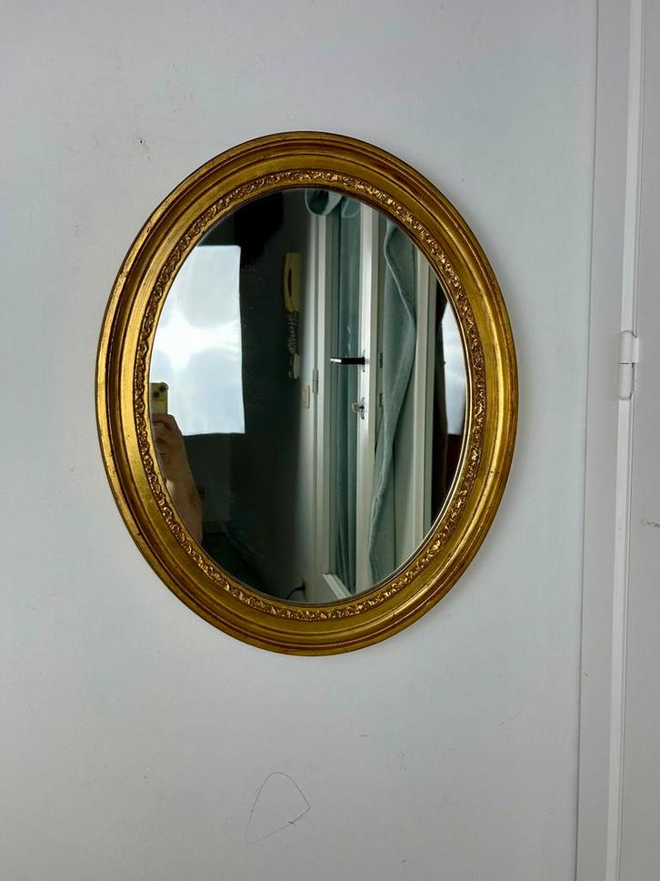 Vintage Deknudt spiegel ovaal en wandconsole, Antiek en Kunst, Antiek | Spiegels, Minder dan 50 cm, Minder dan 100 cm, Ovaal, Ophalen of Verzenden