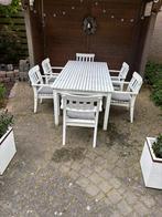 Wit houten tuinset te koop, Ophalen, Gebruikt, 6 zitplaatsen, Tuinset