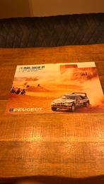 Poster Paris Dakar 1989 Peugeot 405 T16, Rechthoekig Liggend, Ophalen of Verzenden, Zo goed als nieuw, Sport