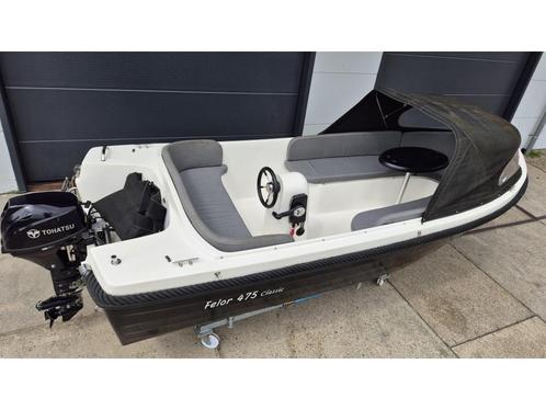 Felor 475 met 9.8 en buiskap en zonnedek en meer, Watersport en Boten, Sloepen, Gebruikt, Tot 10 pk, 3 tot 6 meter, Buitenboordmotor