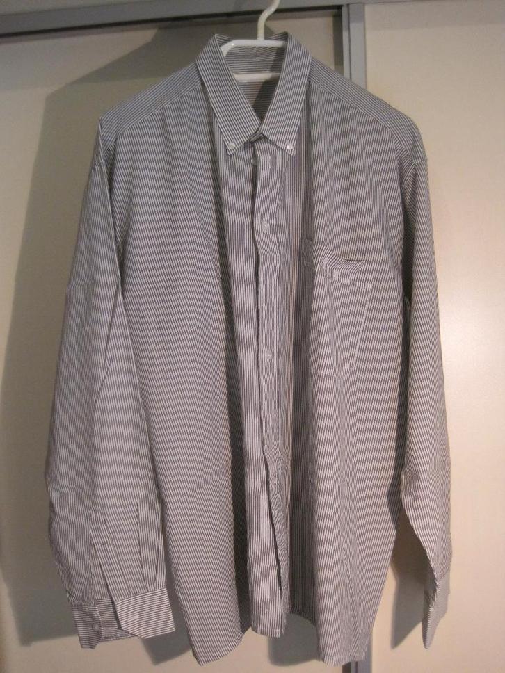 050 - overhemd XL van HEMA grijs/wit gestreept, Kleding | Heren, Overhemden, Zo goed als nieuw, Halswijdte 43/44 (XL), Grijs, Verzenden