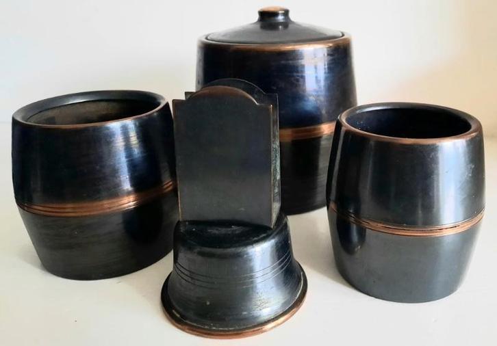 Antiek 4 delig rood koper rooksetje, Antiek en Kunst, Antiek | Overige Antiek, Ophalen of Verzenden