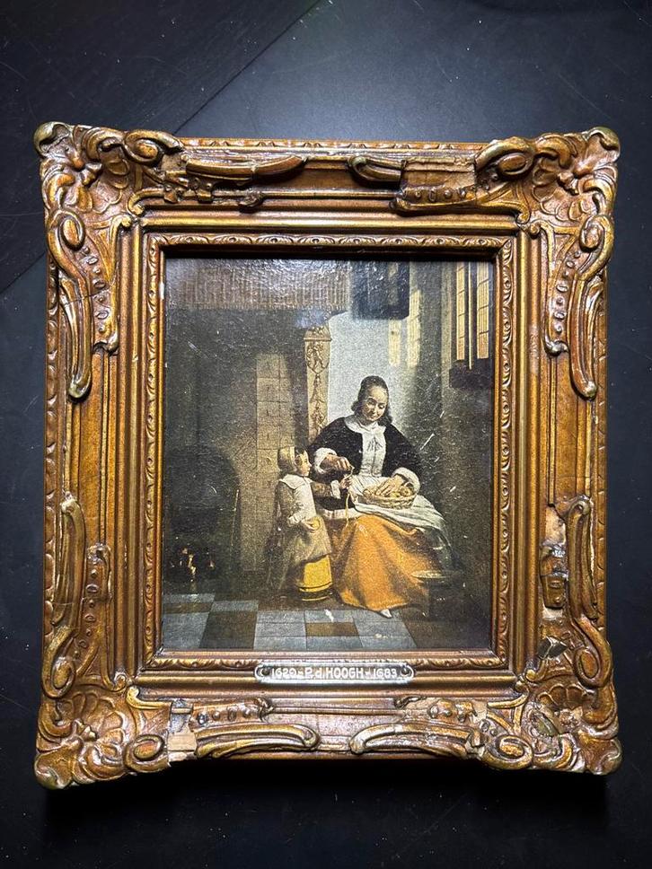 Pieter de Hooch reproductie, oud schilderij in lijst.  1629-, Antiek en Kunst, Kunst | Schilderijen | Klassiek, Ophalen of Verzenden