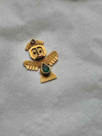 18K Gouden Azteekse Hanger met Smaragd beschikbaar voor biedingen