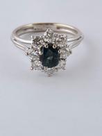 Antieke 18k witgouden ring met diamant en saffier, Sieraden, Tassen en Uiterlijk, Ringen, 18 tot 19, Gebruikt, Blauw, Ophalen of Verzenden