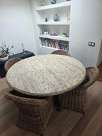 TAFEL MET 4 ROTAN STOELEN, Huis en Inrichting, Tafels | Eettafels, Ophalen, Rond, Nieuw, 50 tot 100 cm