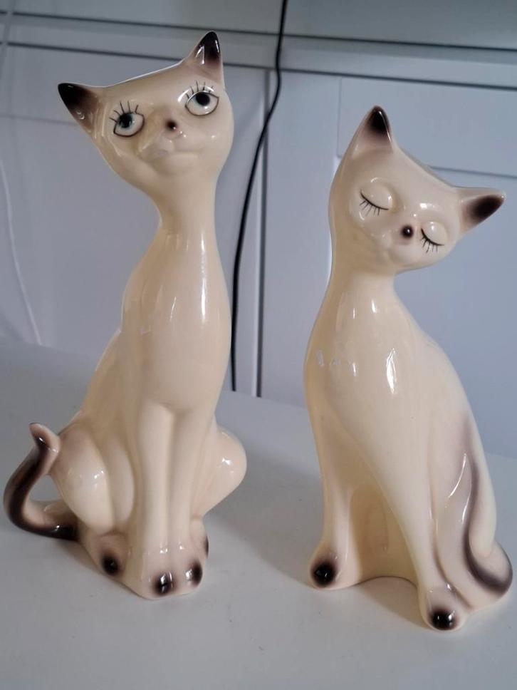 Set van 2 vintage katten jaren 70 beeld, Verzamelen, Beelden en Beeldjes, Zo goed als nieuw, Dier, Ophalen of Verzenden