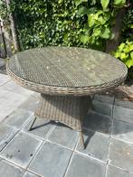 Mooie ronde tuintafel bruin rotan en glas, Tuin en Terras, Tuintafels, Ophalen, Gebruikt, Rond, Wicker
