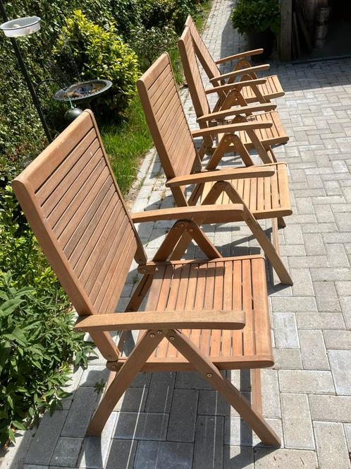 4 hardhouten stoelen/tuinstoelen inklapbaar, Tuin en Terras, Tuinstoelen, Hout, Inklapbaar, Ophalen