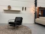 FSM Gabo Relaxfauteuil zwart leer Design Stoel Voetenbank