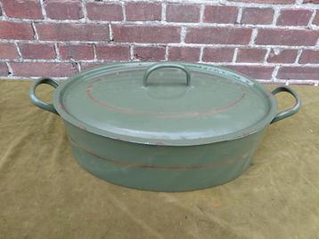 Antieke groene emaille braadslee. beschikbaar voor biedingen