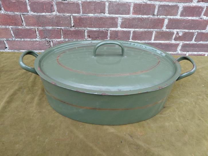 Antieke groene emaille braadslee., Antiek en Kunst, Antiek | Emaille, Verzenden