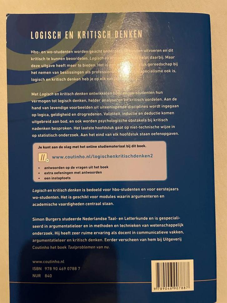 Logisch en Kritisch Denken - Simon Burgers, Boeken, Studieboeken en Cursussen, Zo goed als nieuw, HBO, Alpha, Ophalen of Verzenden