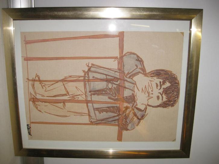 will vaes breda 1967 tekening 33/46 cm lijst 46/56 cm (197), Antiek en Kunst, Kunst | Tekeningen en Foto's, Ophalen of Verzenden