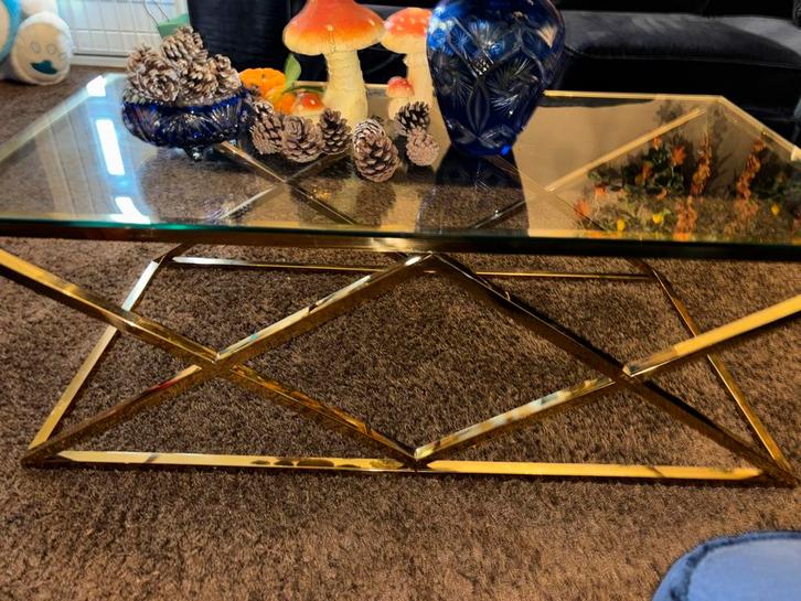 Stijlvolle Salontafel met Glazen Blad, Huis en Inrichting, Tafelonderdelen, Zo goed als nieuw, Tafelblad, 50 tot 100 cm, Rechthoekig