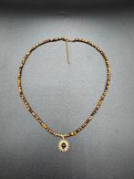 Tijgeroog ketting met zon hanger, Met hanger, Bruin, Ophalen of Verzenden, Zo goed als nieuw