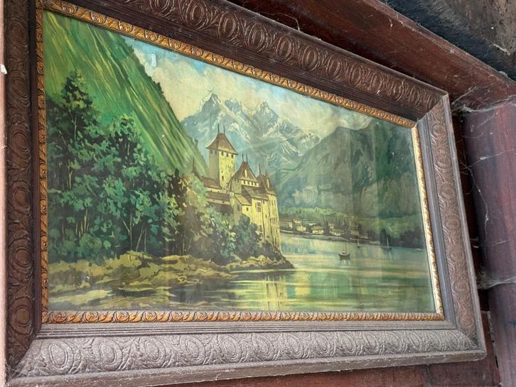 afbeelding Meer van Geneve in robuste lijst, Antiek en Kunst, Kunst | Schilderijen | Klassiek, Ophalen