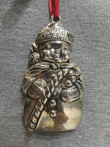 Vintage Gorham verzilverde sneeuwman kerstversiering beschikbaar voor biedingen