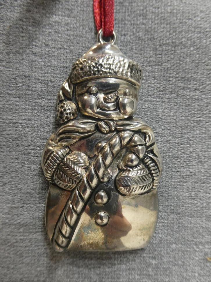 Vintage Gorham verzilverde sneeuwman kerstversiering, Diversen, Kerst, Gebruikt, Ophalen of Verzenden