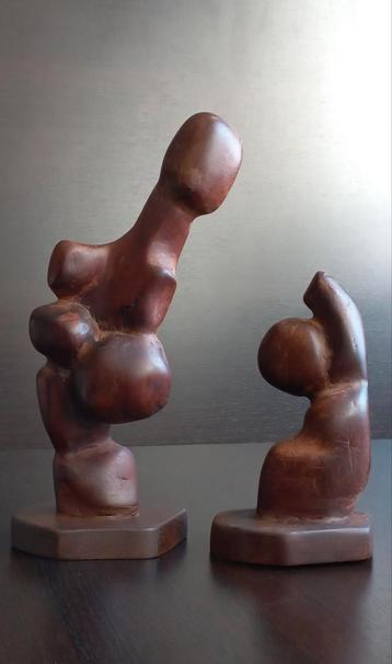 Twee Unieke Abstracte Houten Beelden Torso naakt vrouw, man  beschikbaar voor biedingen