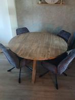 Ronde houten eettafel met 4 draaistoelen, Ophalen, Gebruikt, Rond, Modern