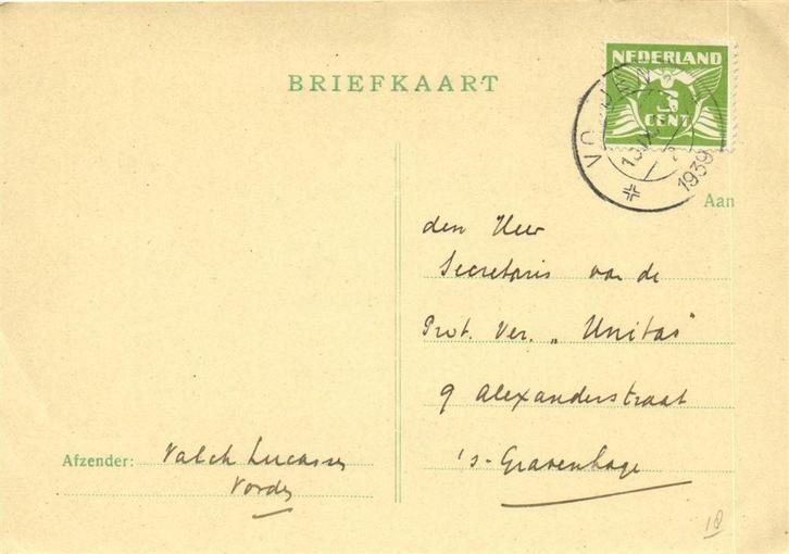 Valck Lucassen, Vorden aan Prot. Ver. Unitas, s-Gravenhage -, Postzegels en Munten, Brieven en Enveloppen | Nederland, Envelop