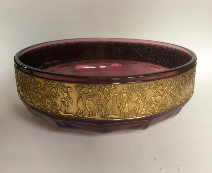 Walter & Söhne  Duits amethist schaal, verguld fries, Antiek en Kunst, Antiek | Glas en Kristal, Ophalen of Verzenden