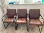 Set van 3 Buffel Lederen Stoelen, Huis en Inrichting, Stoelen, Gebruikt, Leer, Ophalen of Verzenden, Drie