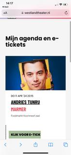 Andries Tunru theater/cabaret kaartjes 4x, Tickets en Kaartjes, Theater | Cabaret en Komedie