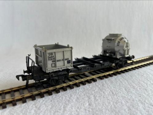 Fleischmann DB containerwagon met 2 containers Haus zu Haus, Hobby en Vrije tijd, Modeltreinen | H0, Gebruikt, Wagon, Gelijkstroom