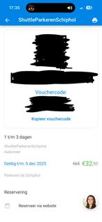 Voucher parkeren Schiphol, Tickets en Kaartjes, Trein, Bus en Vliegtuig, Eén persoon, Algemeen kaartje