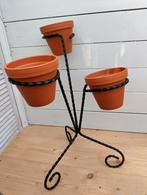 Frans brocante vintage plantenstandaard voor 3 potjes, Gebruikt, Minder dan 60 cm, Rond, Ophalen of Verzenden