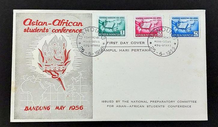 Indonesië 1956 FDC Asian-African Students’ Conference, Postzegels en Munten, Postzegels | Eerstedagenveloppen, Onbeschreven, Nederland