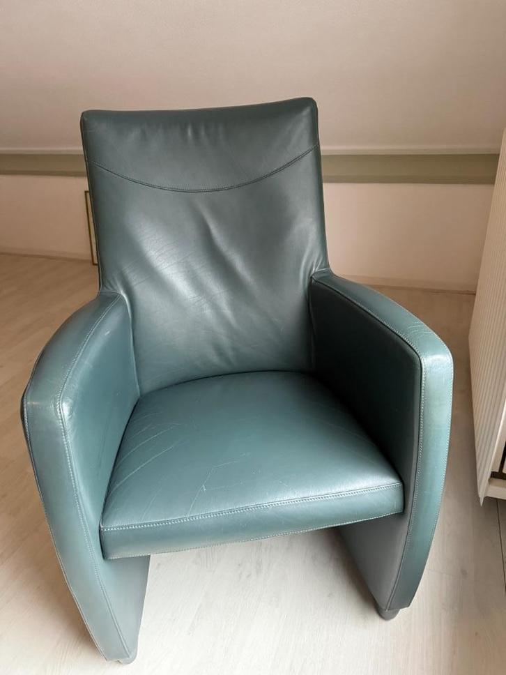 Leolux Lapita, hoge leuning, groen, Huis en Inrichting, Fauteuils, Gebruikt, Leer, 50 tot 75 cm, Minder dan 75 cm, Ophalen