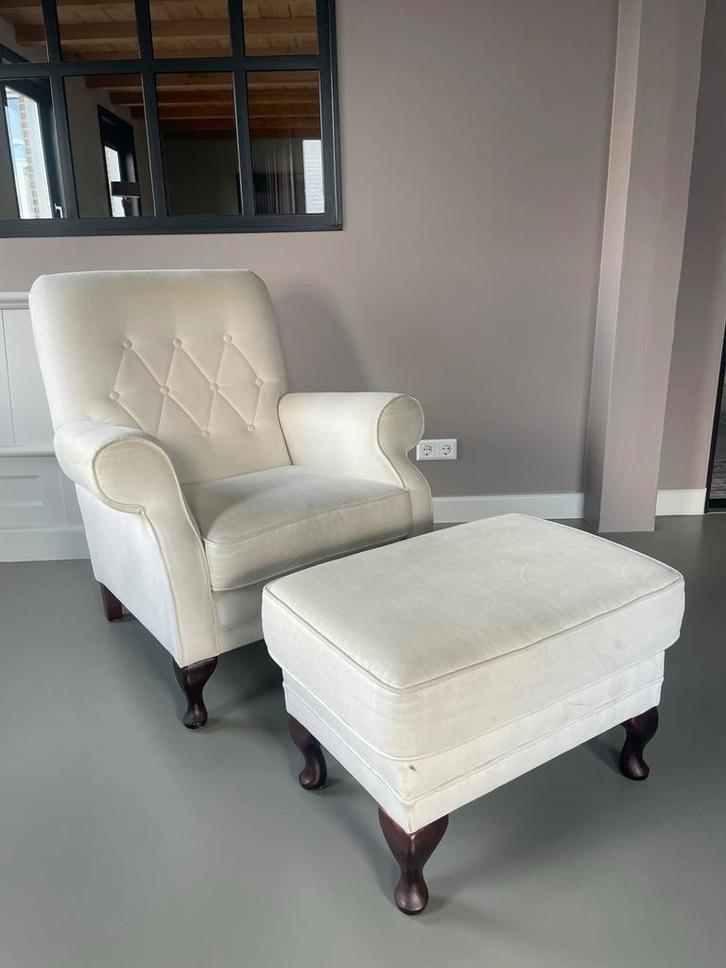 Fauteuil met voetenbankje - Comfortabel & Stijlvol, Huis en Inrichting, Fauteuils, Gebruikt, Stof, 75 tot 100 cm, Ophalen