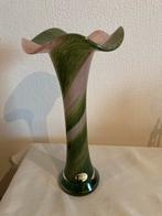 Vintage Peter Kasper Loodkristal Vaas Roze/Groen, Ophalen of Verzenden