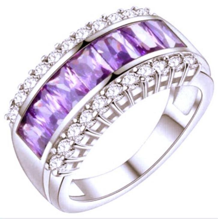 SALE: silverplated ring met paarse stenen en strass, Sieraden, Tassen en Uiterlijk, Ringen, Nieuw, Dame, Paars, Met strass, Verzenden
