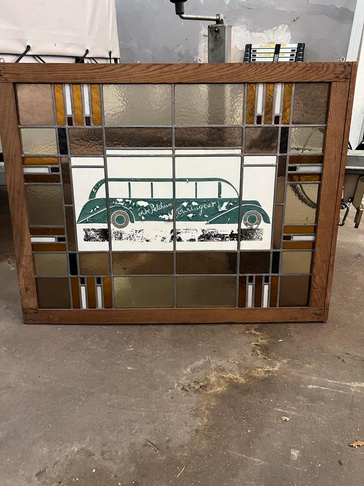 Glas in lood raam met auto, Huis en Inrichting, Woonaccessoires | Schilderijen, Tekeningen en Foto's, Gebruikt, Overige typen