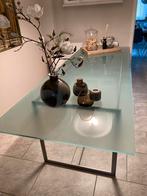 Glazen design tafel met RVS onderstel. 260x100, 200 cm of meer, Glas, 100 tot 150 cm, Gebruikt