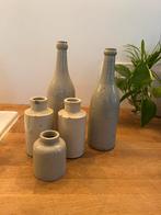 ANTIEK AARDEWERK BEIGE FLES POTTEN FRANKRIJK 5 STUKS, Ophalen of Verzenden
