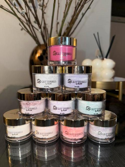 10 glitterbels acryl potjes, Sieraden, Tassen en Uiterlijk, Uiterlijk | Cosmetica en Make-up, Zo goed als nieuw, Handen en Nagels