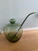 Vintage bowl kom met lepel  groen glas leerdam?, Ophalen of Verzenden